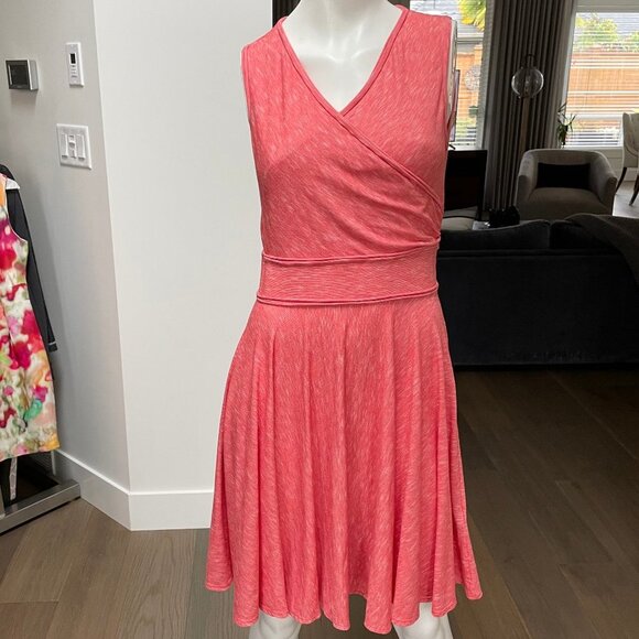 Max Studio Sleeveless V Neck Fit & Flare Rayon Poly Blend Dress Orange Wht Sz S - Picture 10 of 10